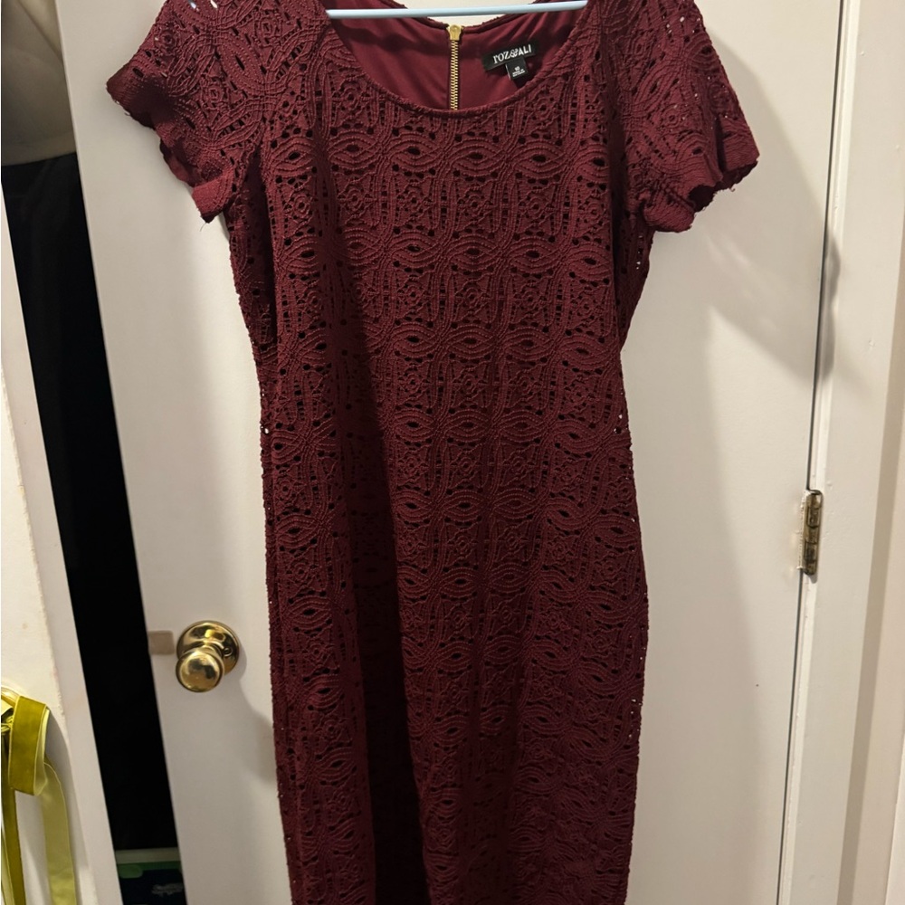 Roz & Ali Deep Red Lace Midi Dress